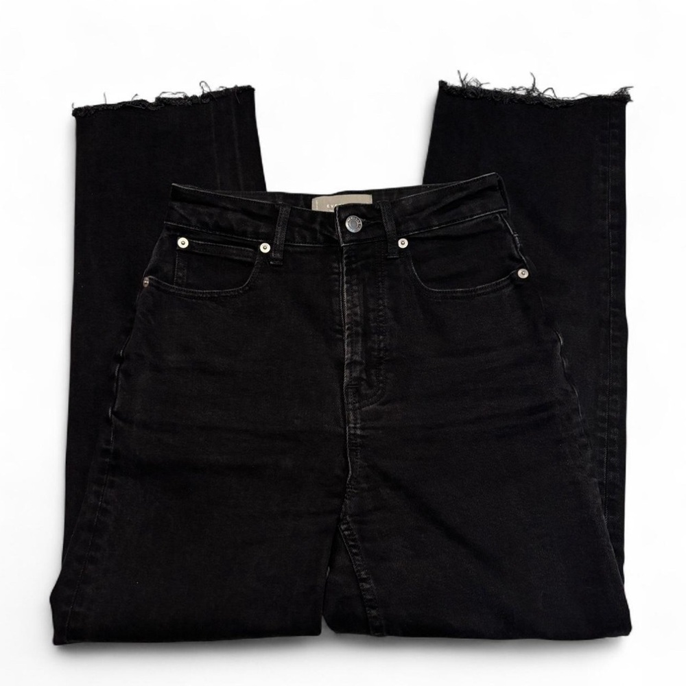 Everlane Curvy Way High Jeans Sz 24 Black Cropped High Rise Raw Hem Straight Leg - Picture 3 of 7